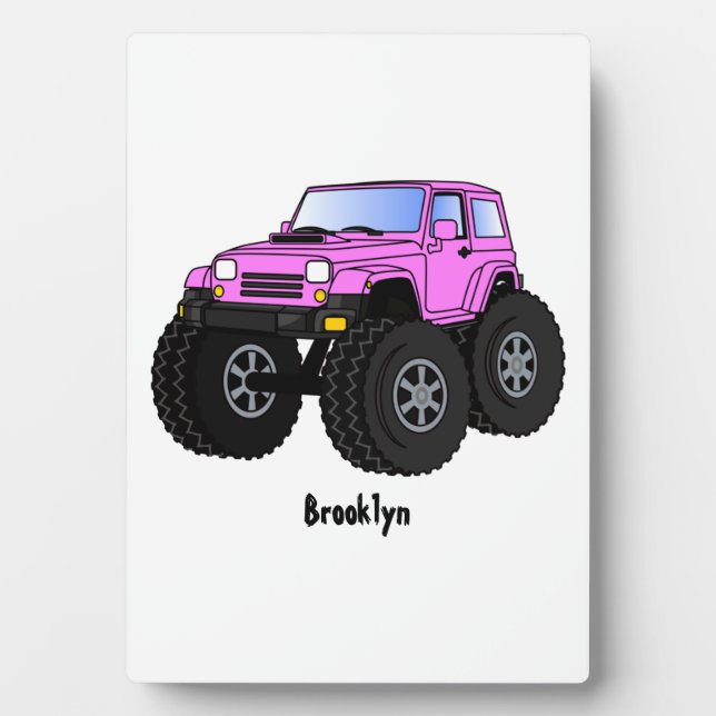 Pink monster truck cartoon illustration plaque (Front)