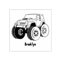Pink monster truck cartoon illustration
