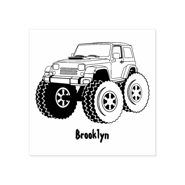 Pink monster truck cartoon illustration rubber stamp (Imprint)
