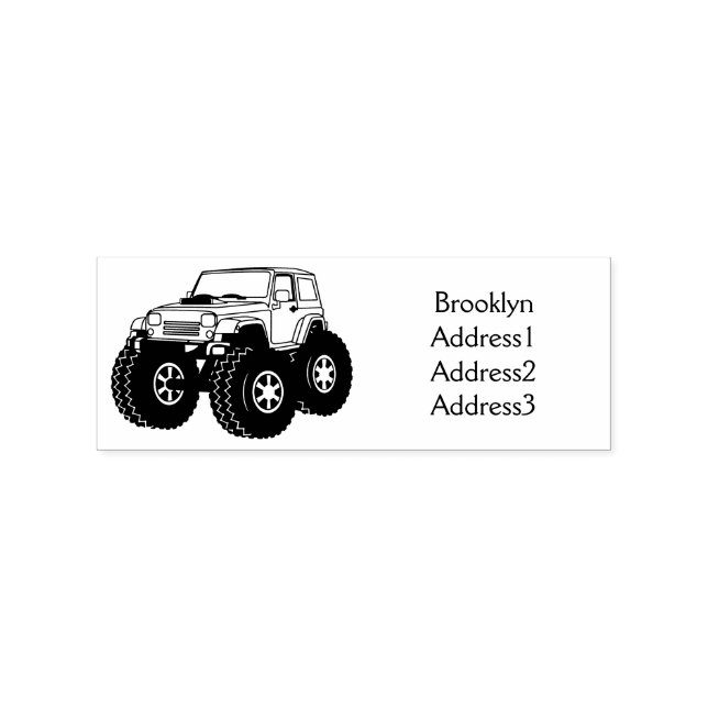 Pink monster truck cartoon illustration rubber stamp (Imprint)