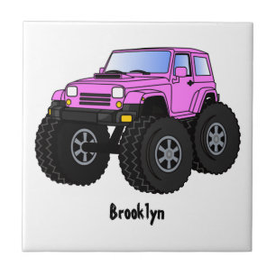Pink monster truck cartoon illustration  tile