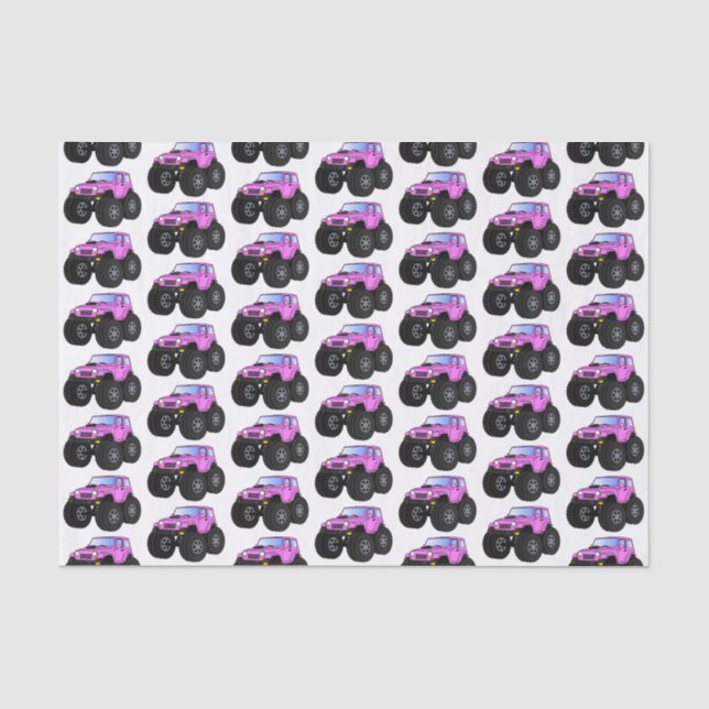 Pink monster truck cartoon illustration  tissue paper (Front)