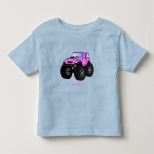 Pink monster truck cartoon illustration toddler t-shirt
