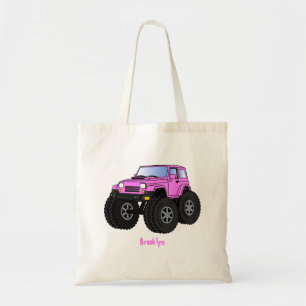 Pink monster truck cartoon illustration  tote bag