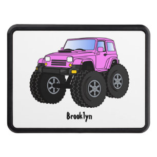 Pink monster truck cartoon illustration trailer hitch cover