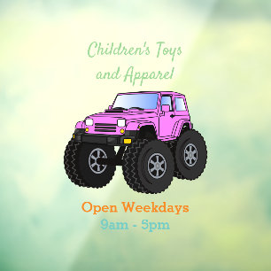 Pink monster truck cartoon illustration window cling