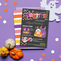 Pink Monster Typography Halloween Baby Shower