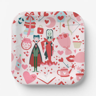 pink monster valentines vampire ghost paper plate