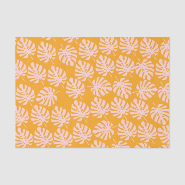 Pink Monstera Leaves Tissue Paper (Front)