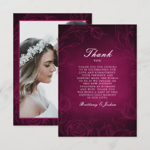 Pink Moody Botanical Rose Garden Photo Wedding Thank You Card