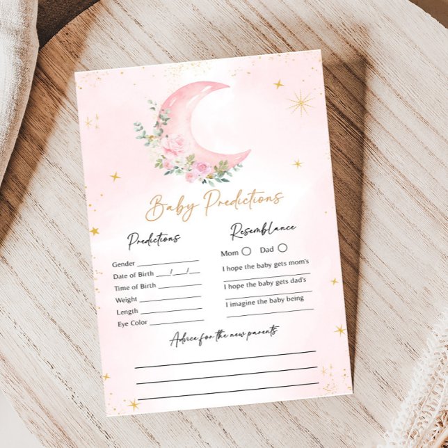 Pink Moon and Stars Baby Shower Predictions Game (Floral Monn and Stars Baby Shower Game)