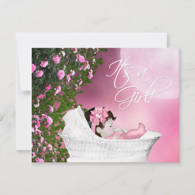 Pink Moon Baby Girl Douche Invitations (Devant)