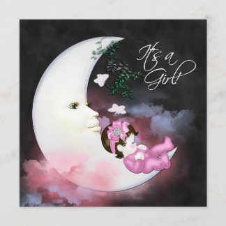 Pink Moon Baby Girl Shower Invitaions Invitation