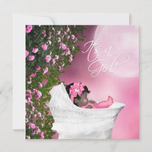 Pink Moon Baby Girl Shower Invitation