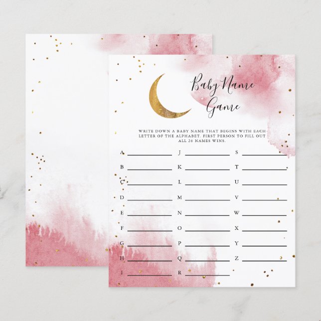 Pink Moon Baby Name Shower Game (Front/Back)