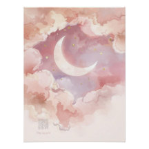 Pink Moon & Cloud Watercolor Poster – 30 Lullabies