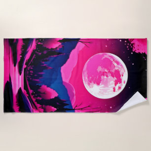 Pink Moon Fantasy Beach Towel