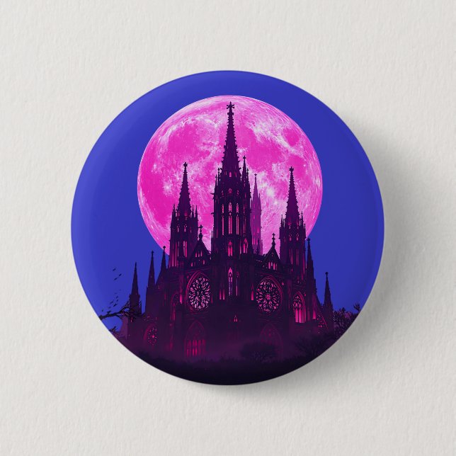 Pink Moon Gothic Cathedral  2 Inch Round Button (Front)