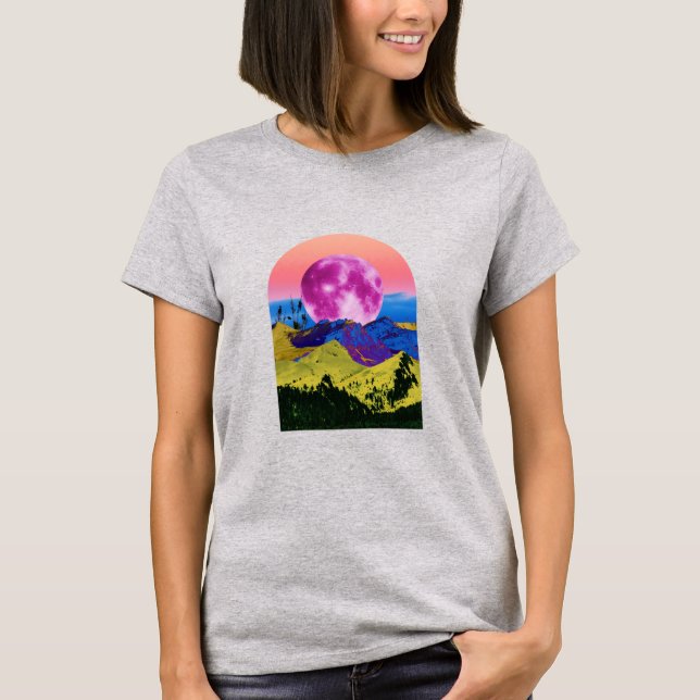 Pink Moon Landscape Collage T-Shirt (Front)