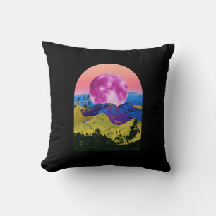 Pink Moon Landscape Collage Throw Pillow