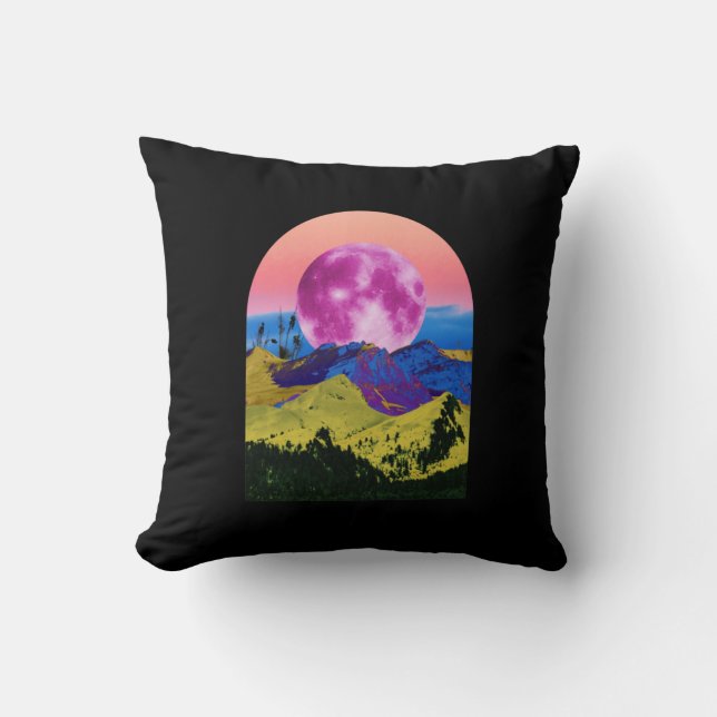 Pink Moon Landscape Collage Throw Pillow (Front)
