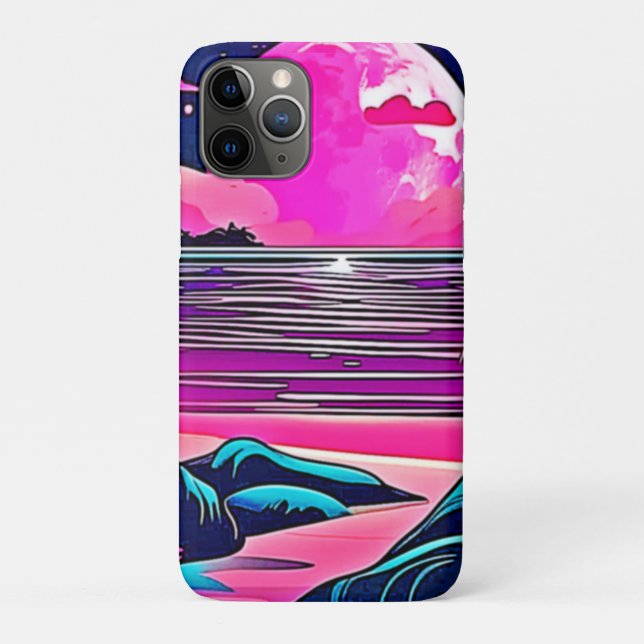 Pink Moon Neon Beachscape Case-Mate iPhone Case (Back)