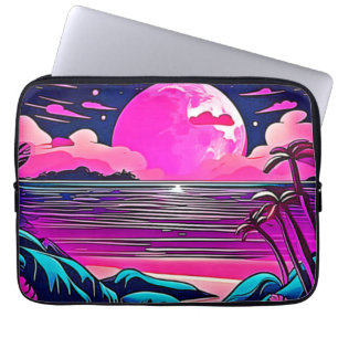 Pink Moon Neon Beachscape Laptop Sleeve