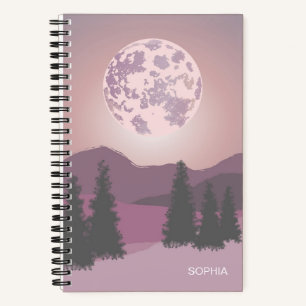 Pink Moon Over Mountains Customizable Notebook