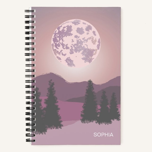 Pink Moon Over Mountains Customizable Notebook (Front)
