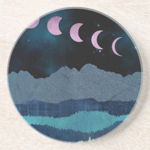 Pink Moon Phases Landscape Coaster