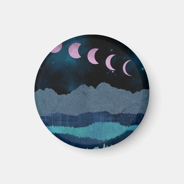 Pink Moon Phases Landscape Magnet (Front)