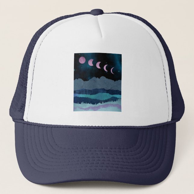 Pink Moon Phases Landscape Trucker Hat (Front)