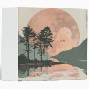 Pink Moon Sage Mountain Forest Lake Landscape Binder