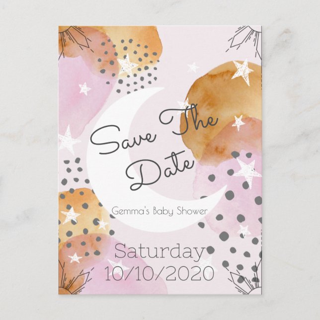 Pink Moon Save The Date Announcement Postcard (Front)