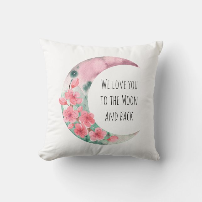 Pink Moon Spring Flower Baby Girl Nursery Throw Pillow (Front)