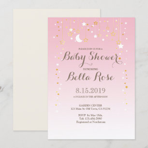 Pink Moon Star Girl Baby Shower Invite