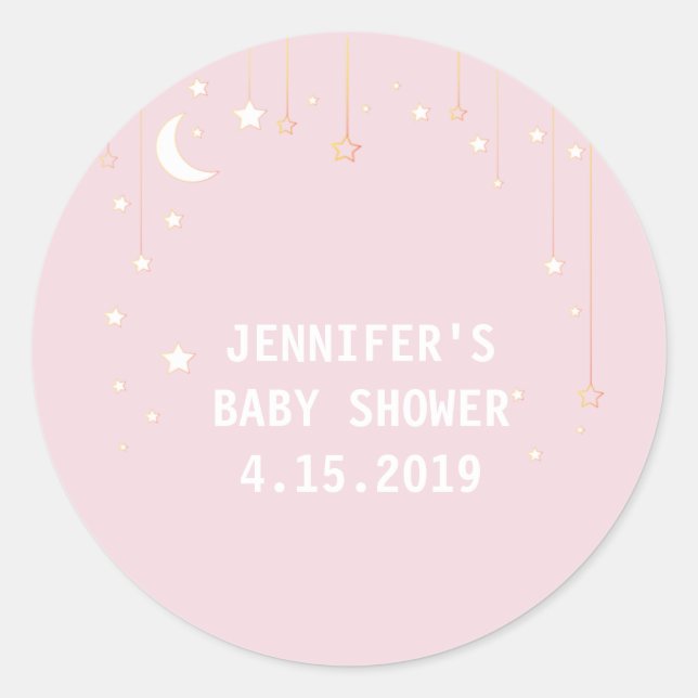 Pink Moon Stars Baby Shower Stickers (Front)