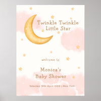 Pink Moon Stars Twinkle Girl Baby Shower Welcome