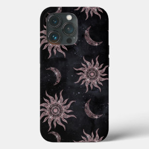 Pink Moon Sun Mandala Black Pattern iPhone 13 Pro Case