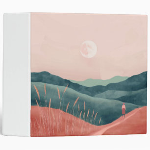 Pink Moon Teal Boho Mountain Landscape Binder