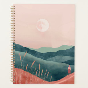 Pink Moon Teal Boho Mountain Landscape Planner