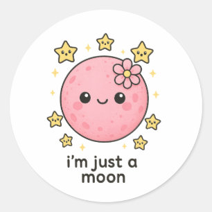 Pink Moon With a Bow  Classic Round Sticker