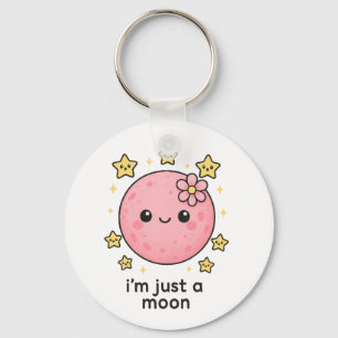 Pink Moon With a Bow  Keychain