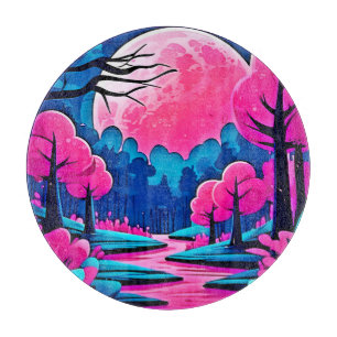Pink Moonlit Forest Art Cutting Board