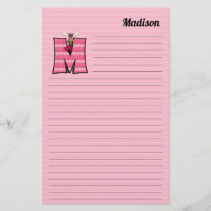 Pink Moose Mongram Letter M with Name Stationery