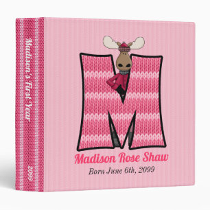 Pink Moose Monogram M Baby Scrapbook Binder