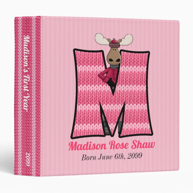 Pink Moose Monogram M Baby Scrapbook Binder (Front/Spine)