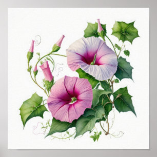 Pink Morning Glory Flowers Art Print Poster