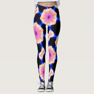pink morning glory stars black leggings