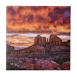 Pink Morning Glory Tile<br><div class="desc">Pink Morning Glory IV by David Drost. Features a peaceful image of natural landforms against an orange and pink sky.</div>